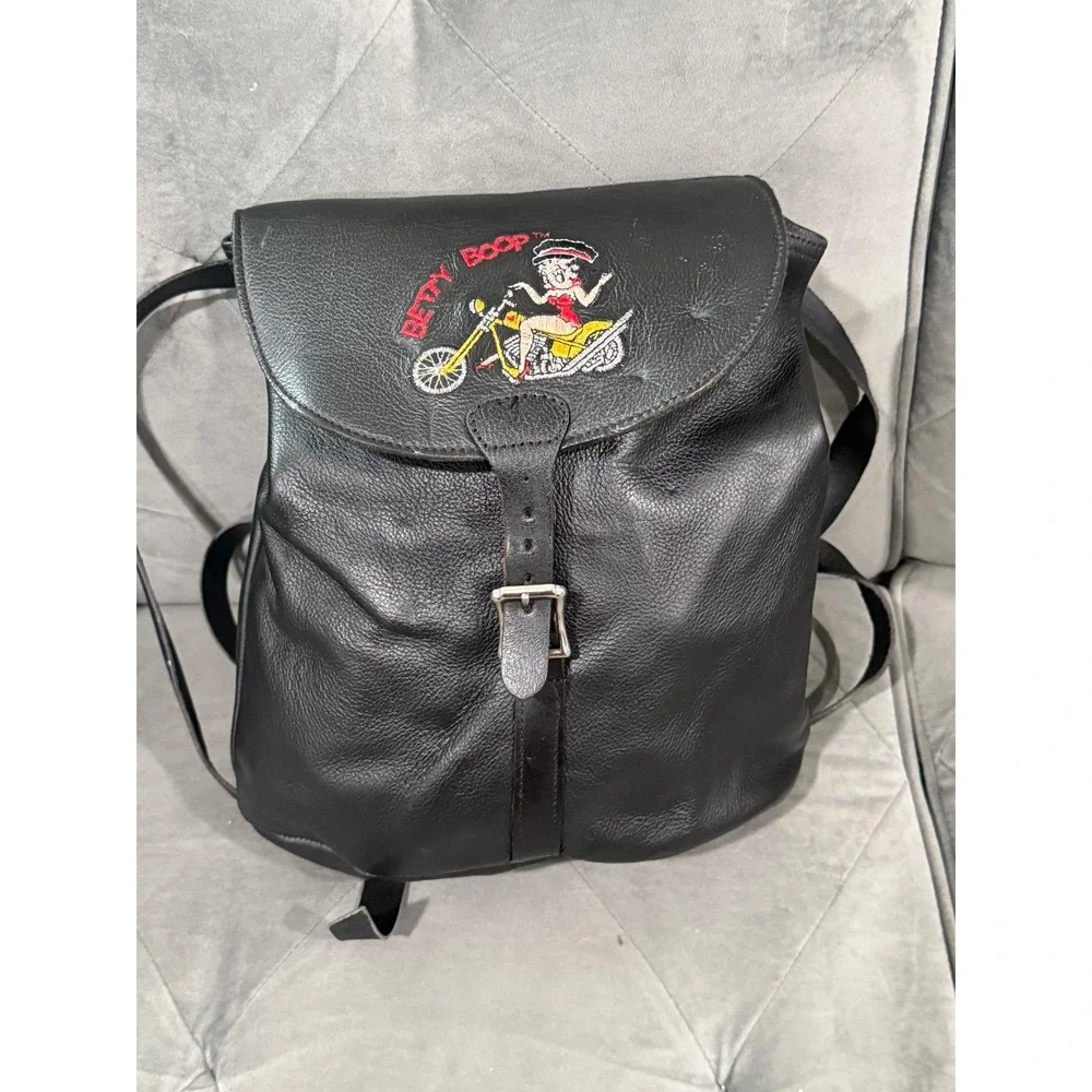 1995 Betty Boop Leather Backpack Cartoon‎ Embroidered Biker Motorcycle